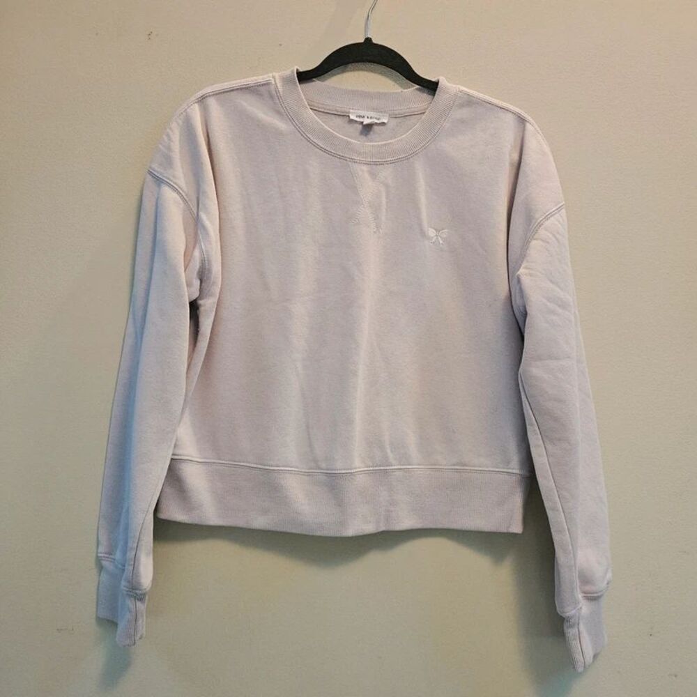Pink Rose Sweatshirt Women Sz L Pastel Pink with Embroidered Bow on front
